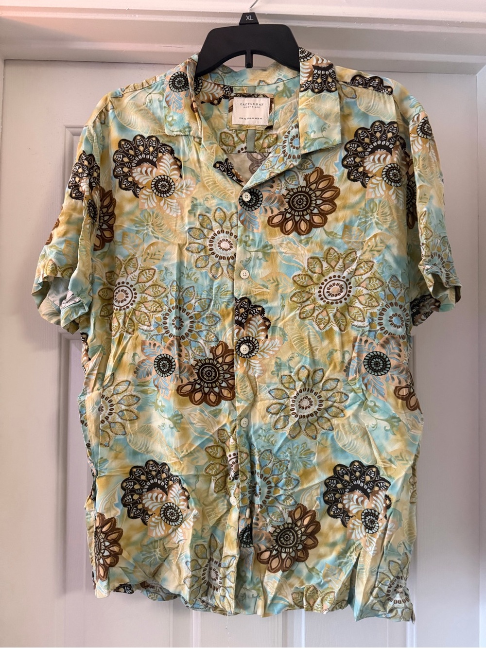 Relaxed Floral Short-Sleeve Button-Down Shirt - Yellow & Light Blue